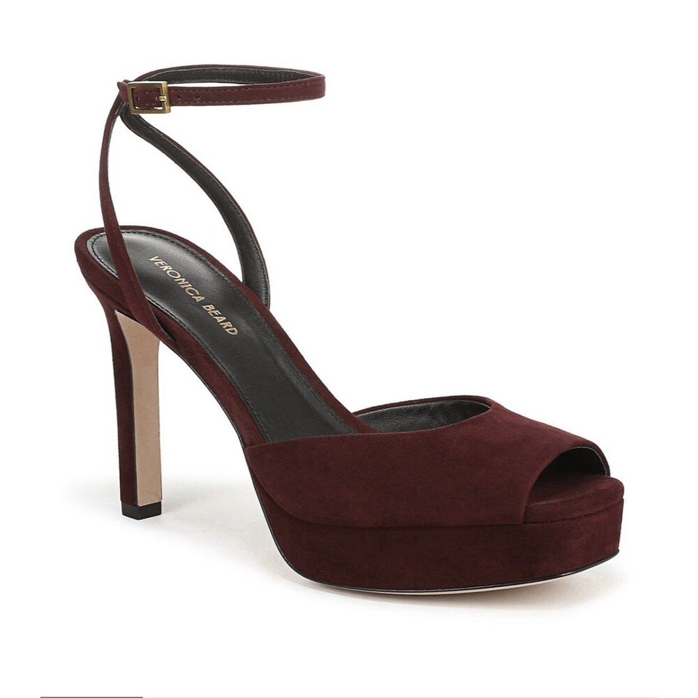 Womens Veronica Beard Burgundy Suede Platform Strappy Heels Sz 7.5 M Luxury EUC